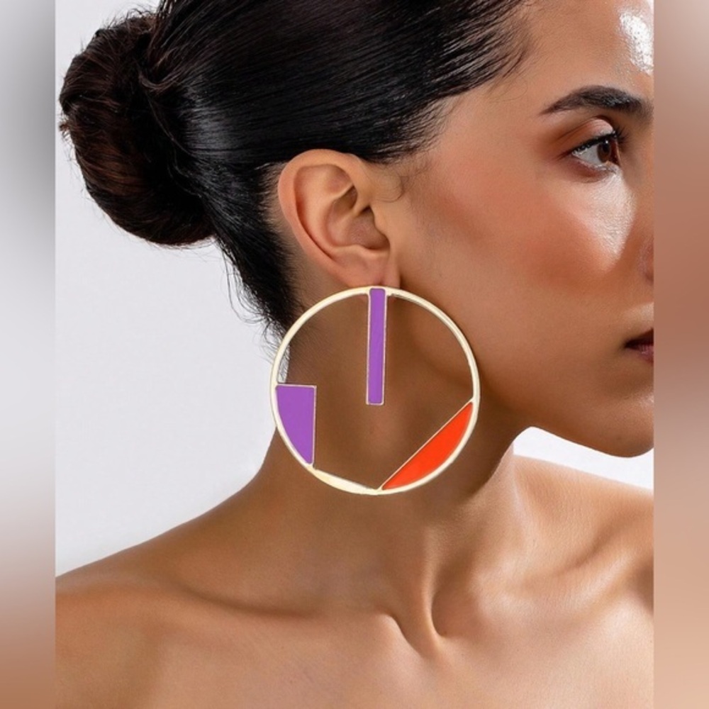 ✨Geometric Gold and Purple Earrings